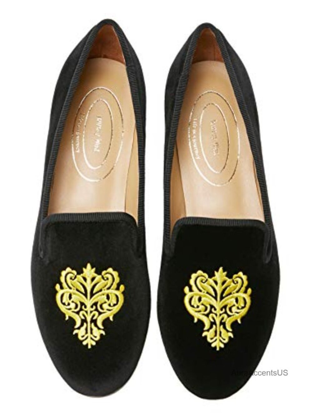 Velvet Loafer Flat Embroidered Slip On Smoking Slipper Goat Leather Insole